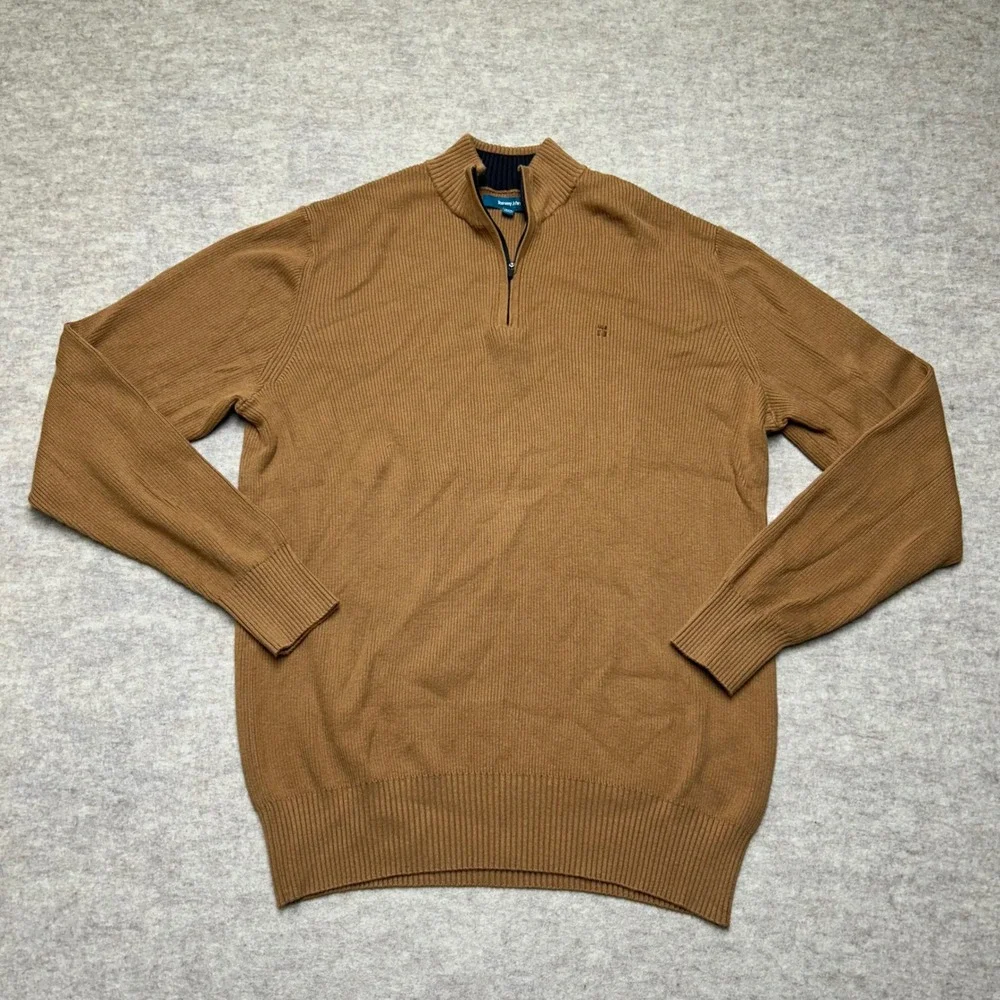 Tommy John Mens L/G Brown 1/4‎ Zip Mock Neck Long Sleeve Sweater Knit Pullover